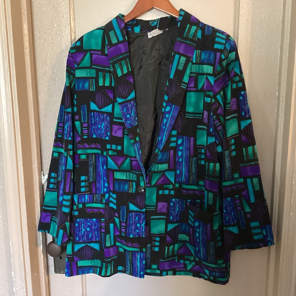 1990s Geometric Print Blazer Women's 2X Kensington Square Annie Potts Core